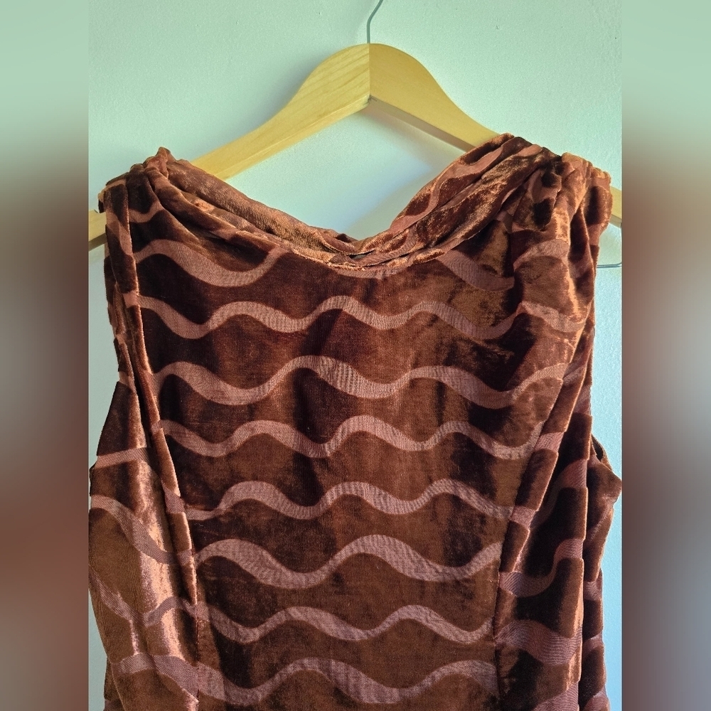 Eva Franco, Gozelle Cowl Lowback Neckline Dress,‎ Brown Velour, Size 2 - Picture 5 of 10